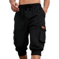 thumbnail image 3 of 3/4 Joggers for Men Multi Pockets Summer Drawstring Elastic Waist Outdoor 3/4 Cargo Sweatpant for Workout, 3 of 9
