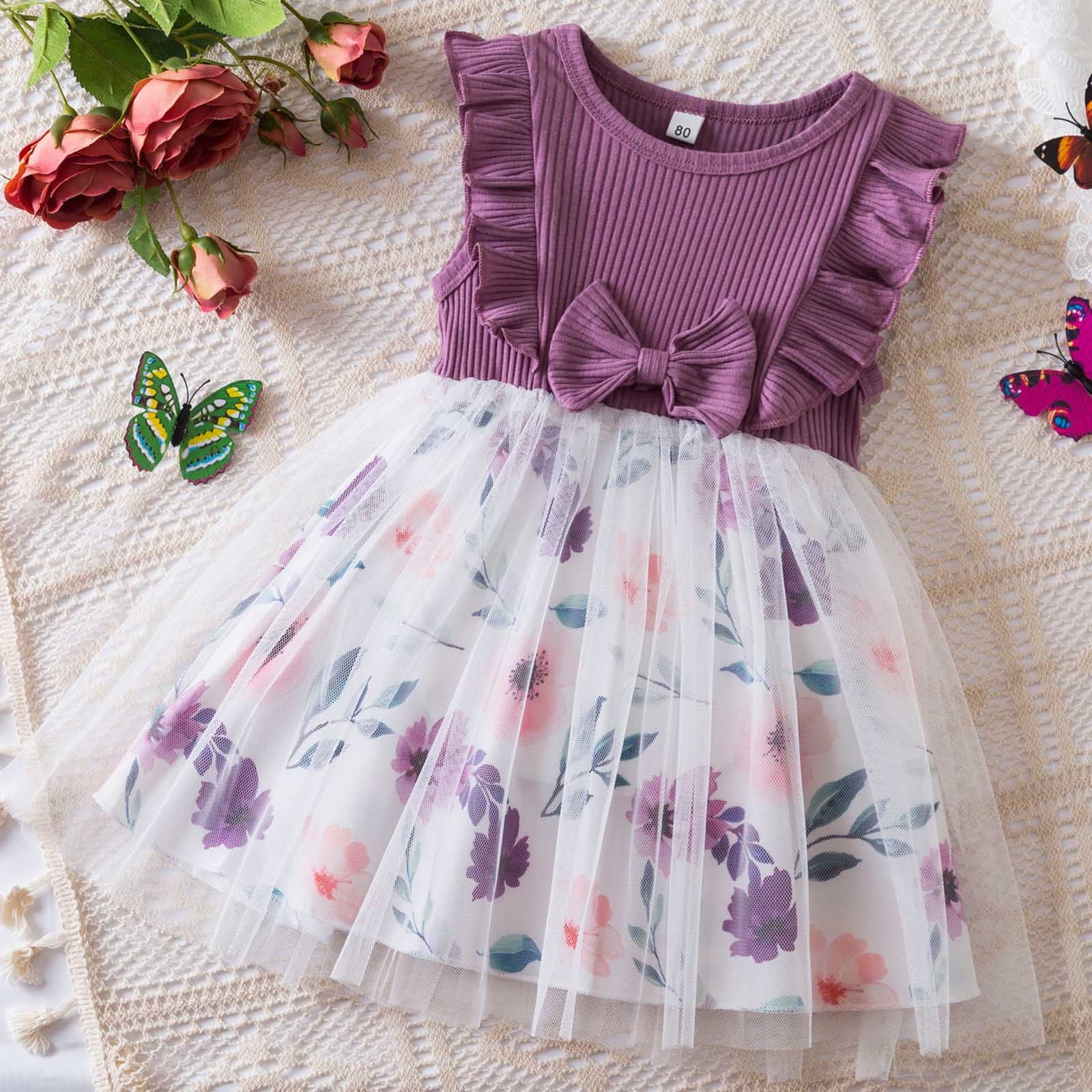 TopLLC Short Sleeve Round Neck Dress Girls Summer New Short Sleeve Dress Printed Gauze Princess Dress Birthday Dress Dress Girl Dress Walmart