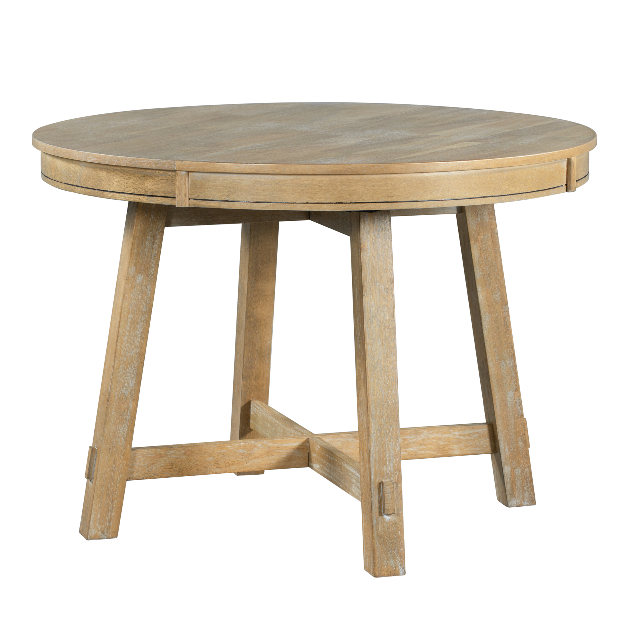 Aukfa Dining Table for 4-6, 42"-58" Extendable Round Kitchen Table with 16" Rustic Drop Leaf for Dining Room/Living Room, Natural Wood