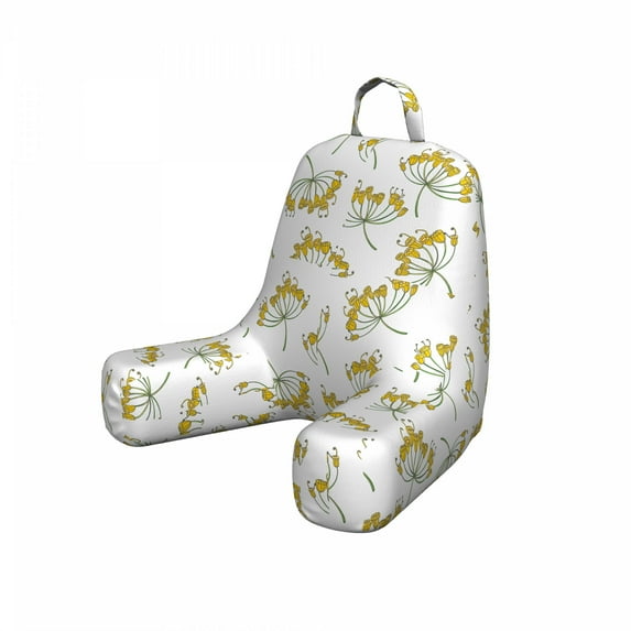 Floral Reading Pillow, Continuous Simplistic Yellow Tones Dill Flowers Sketch Illustration, Bedrest Cushion with Back Pocket and Washable Cover, 2 Sizes, by Ambesonne
