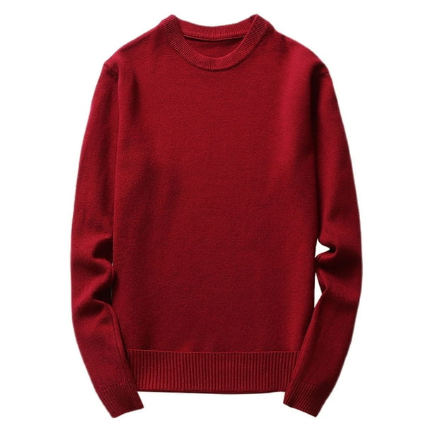 Gibobby Suéter ligero hombre Sudadera de vellón de manga larga con cuello redondo para hombre Otoño e invierno(Vino,Extra Grande)