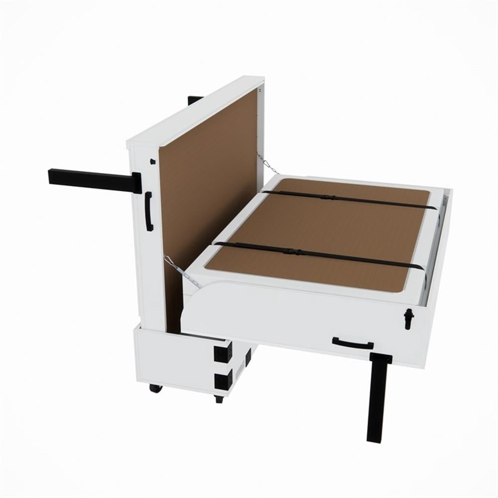 RoomAndLoft Queen Size Mobile Murphy Cabinet Bed in White Solid Wood