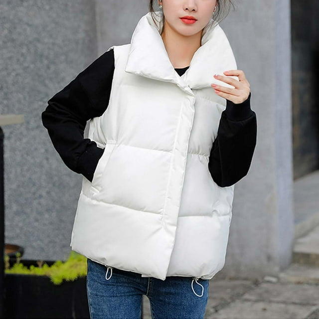 EGNMCR Mode Automne Women Décontracté Confortable Sans Manches à Fermeture Éclair avec Cordon de Serrage à Capuche Poche Cordon de Serrage Parkas Women Manteau