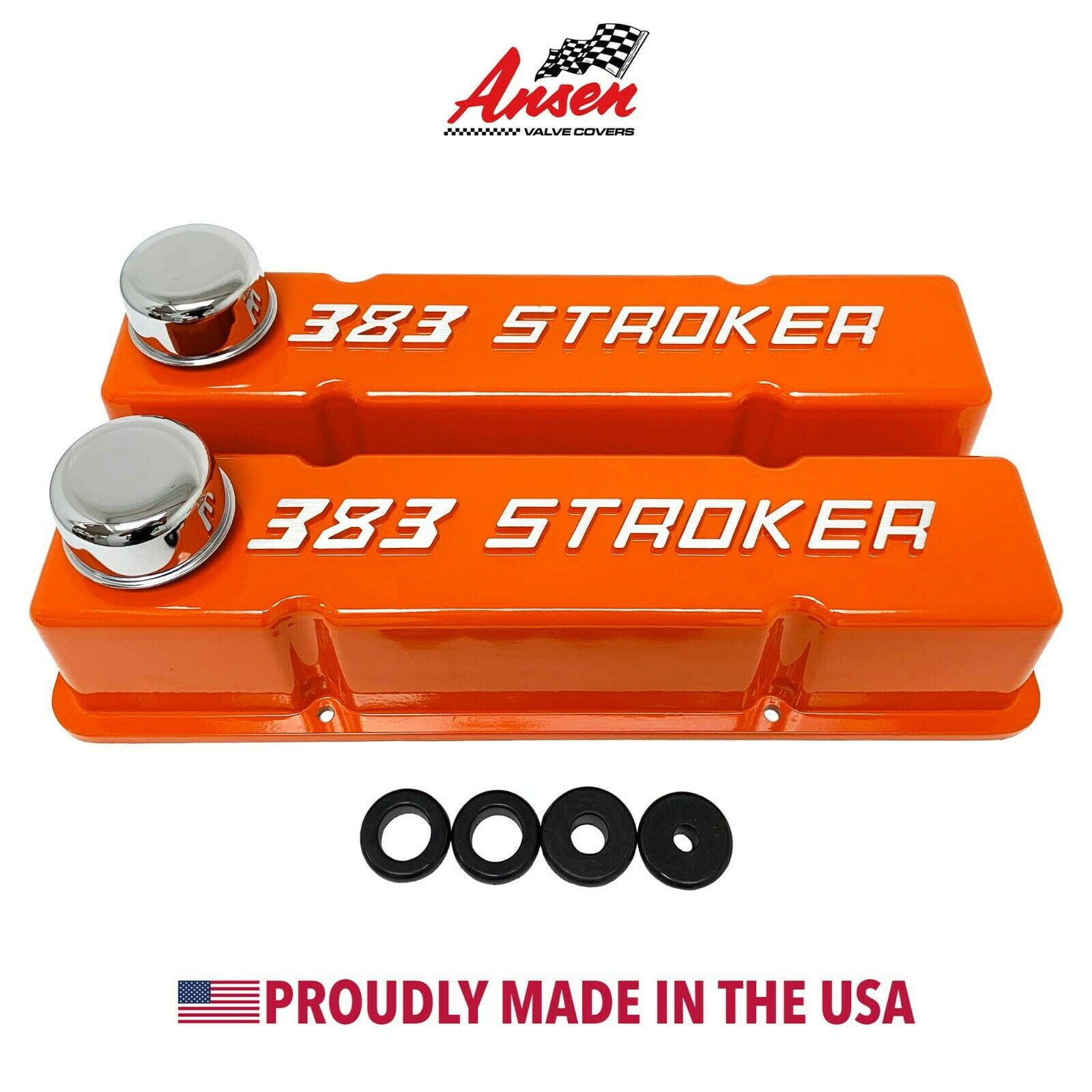 383 STROKER Small Block Chevy Valve Covers SBC Tall Orange