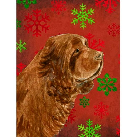 Sussex Spaniel Red Green Snowflake Holiday Christmas Flag Garden Size