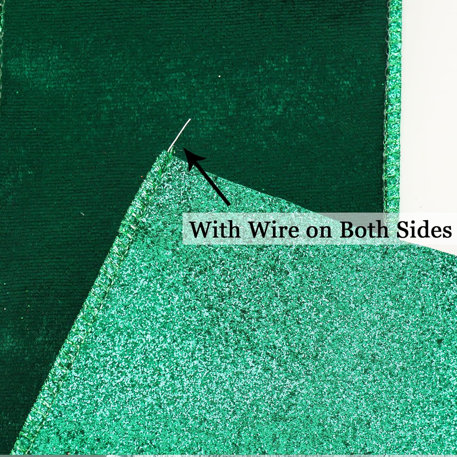 Velvet Wired Ribbon 4 Inch Forest Green Christmas Tree Double-Sided Glitter Wire for Wreaths, Tree Top Bows, Garland, Staircases, Decor Crafts - 10 Yards