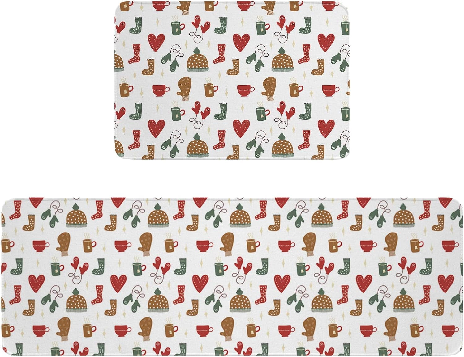 Kitchen Rug Mat Warm Christmas, Set of 2, Anti-Fatigue Non-Skid Washable Kitchen Runner Rugs, Soft Comfort Rug for Kitchen, Floor Home, Front of Sink, Laundry
