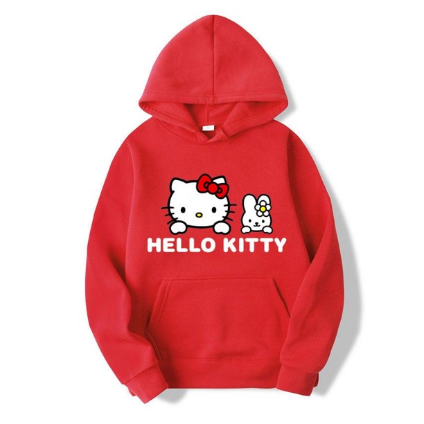 Sanrio-Sudadera con capucha de Hello Kitty para mujer, ropa bonita 3D con estampado de dibujos animados, moda de primavera y otoño, 2000s, y2k
