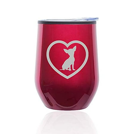 

Stemless Wine Tumbler Coffee Travel Mug Glass with Lid Chihuahua Heart (Fuchsia)
