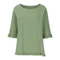 thumbnail image 5 of Scyoekwg Womens Tops Casual Ruffles Short Sleeve Clearance Round Neck Tunic Shirts Graphic Tees Classic Solid Color Loose Fit Blouses Lightweight Comfy Fall Fashion T Shirts Army Green S, 5 of 9