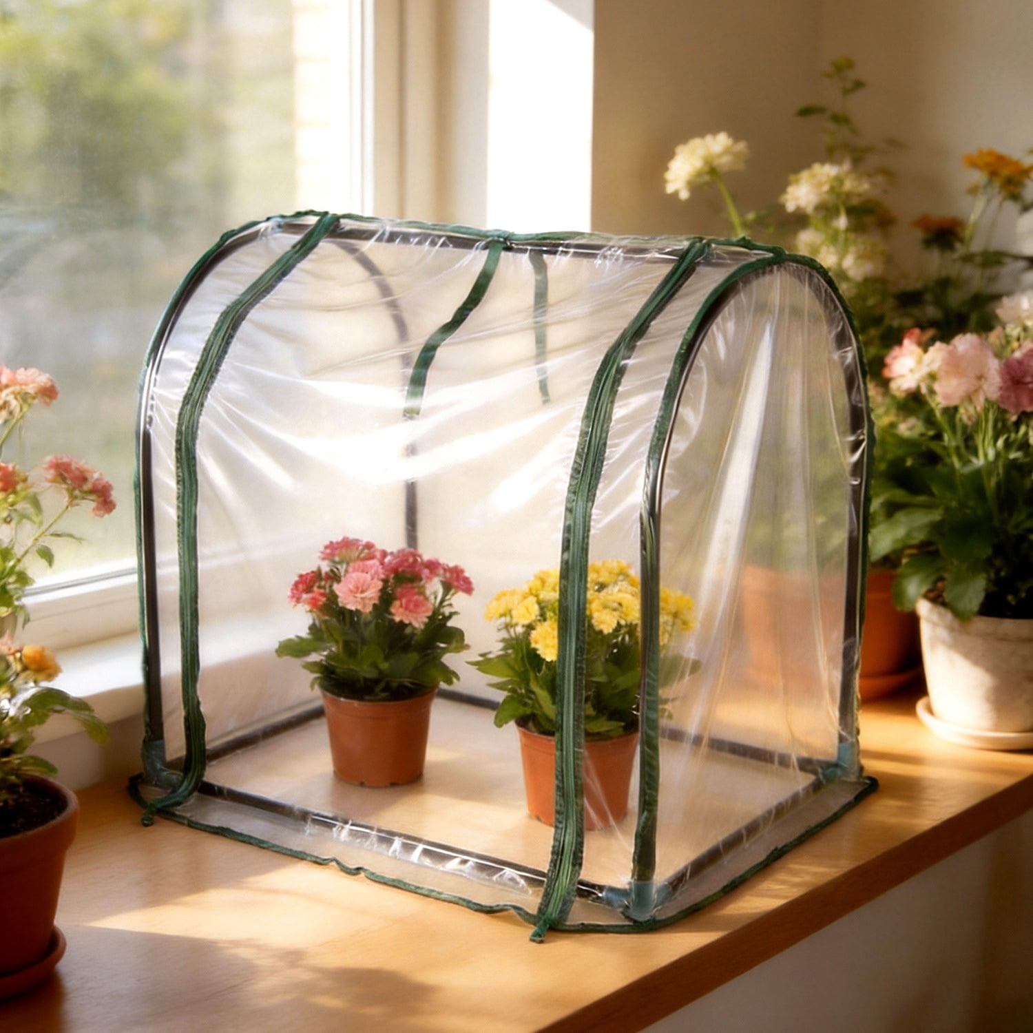 Mini Tabletop Greenhouse with Steel Frame & Waterproof PVC Cover, Zippered Door, Portable Small Greenhouse for Seed Germination Herbs Indoor Outdoor