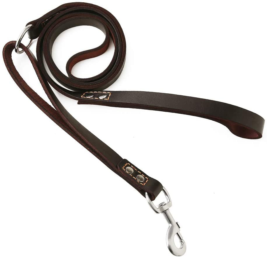 Braided Dog Leash – Genuine Leather Dog Leash 6ft Leash for Dogs Training and Walking – Leather Braided Leash for Small Brown Medium Large Dogs – Durable Leash with Solid Brass Clasp 