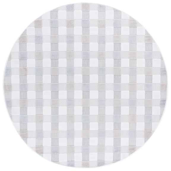 SAFAVIEH Stella Tabitha Geometric Indoor/Outdoor Area Rug, Ivory/Grey Beige, 6'7" x 6'7" Round