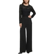 Karl Lagerfeld Paris Womens Lace Bodice Long Sleeve Jumpsuit