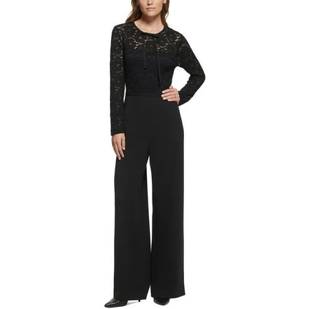 Karl Lagerfeld Paris Womens Lace Bodice Long Sleeve Jumpsuit
