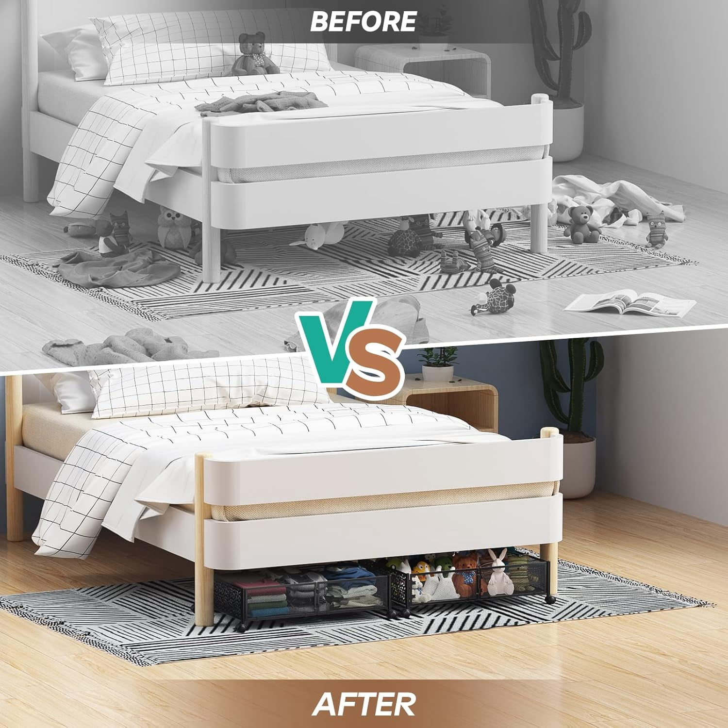 Flycity 2 Pack Foldable Under Bed Storage, Under the Bed Storage Containers with Wheels, Storage Organizer Bins for Bedroom Clothes Shoes Blankets - Black
