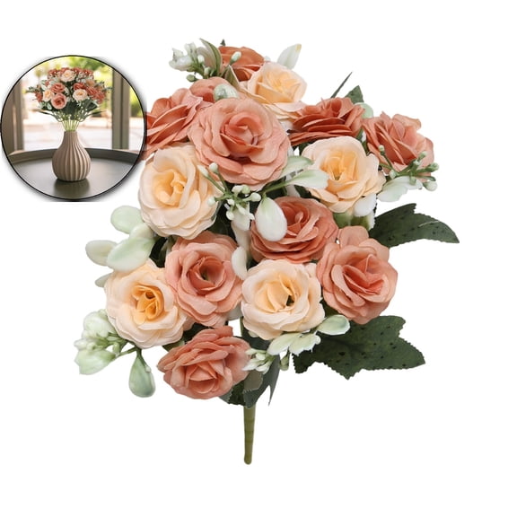 Fake Roses Artificial Flowers for Outdoors Spring Valentines Day Decorations, UV Resistant Fake Flower Bouquet Faux Silk Roses for Wedding Home Cemetery Summer Decor