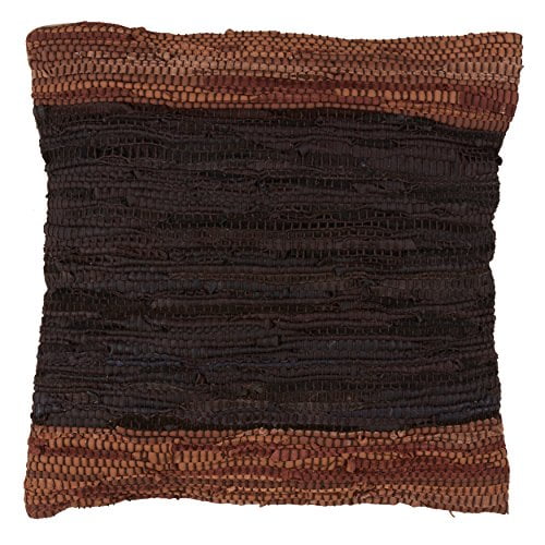 SARO LIFESTYLE Collection Two-Tone Leather Chindi Throw Pillow with Down Filling 18" Coffee