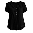 thumbnail image 4 of biudgviw Summer Tops for Women Short Sleeve Henley Shirts Cotton Linen Casual V Neck T-Shirt with Buttons Beach Vacation Clothes, 4 of 6