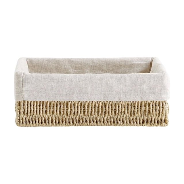 Imitation Rattan Wicker Basket with Wooden Handles - 12.6x9.45 in Rectangular Storage Organizer, Durable Straw Weave Basket for Clothes, Toys, Home Organization