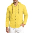 thumbnail image 4 of Chbgutlmr Cotton Linen Shirts for Men Drawstring Long Sleeve Button down Hooded T-Shirts Casual Loose Lightweight Plain TopsXLYellow, 4 of 8