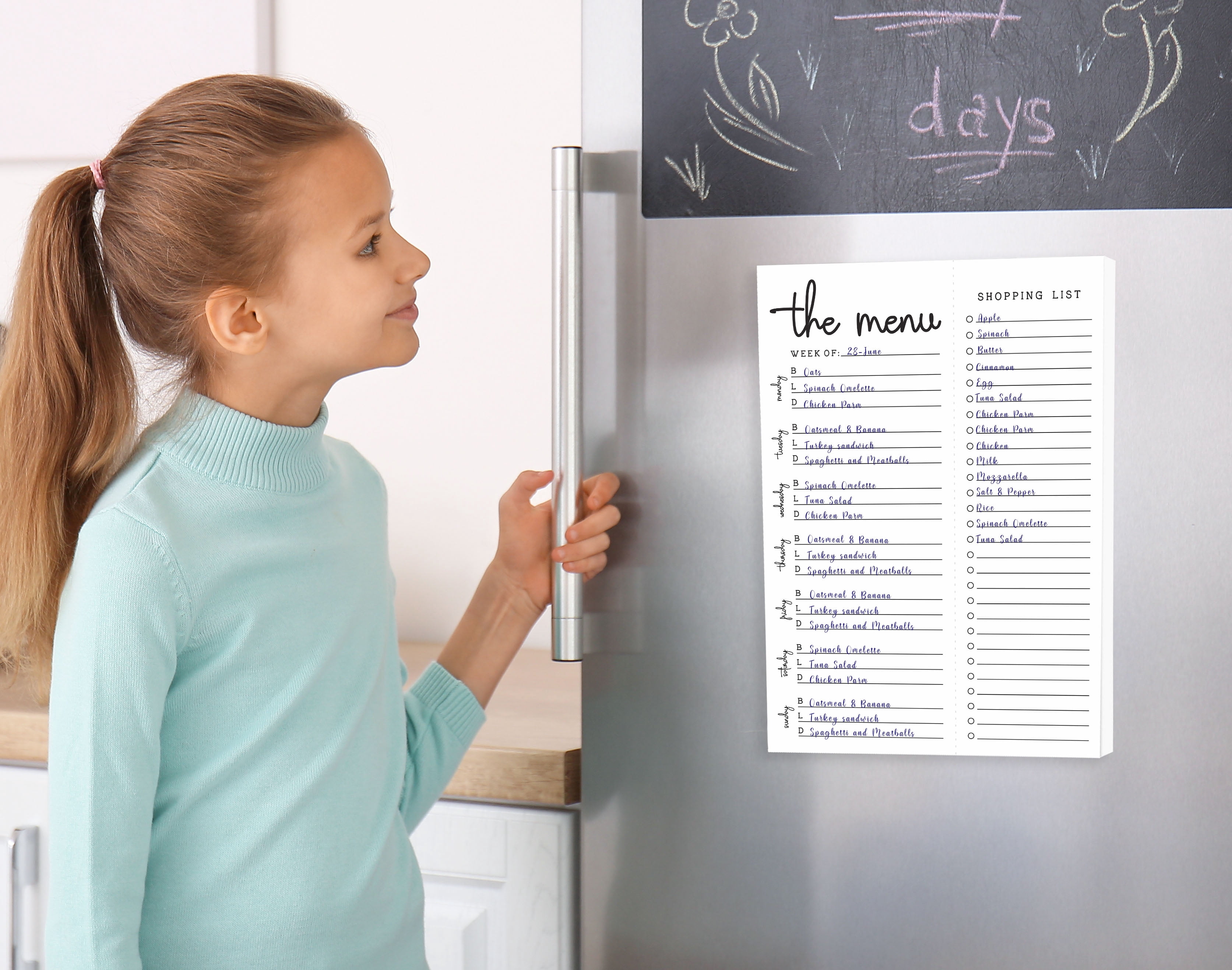 Inkdotpot Weekly Meal Planner Notepad 7"x10 , "The Menu" Magnetic Meal Planning Pad with Tear Off Grocery Shopping List for Fridge- Kitchen & Home - 54 Sheets -8Q