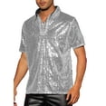 thumbnail image 4 of INSPIRE CHIC Camisa Polo de Lentejuelas para Hombre, Brillante, de Manga Corta, para Fiesta, Camisetas de Golf Brillantes, Color Plateado, 4 of 6