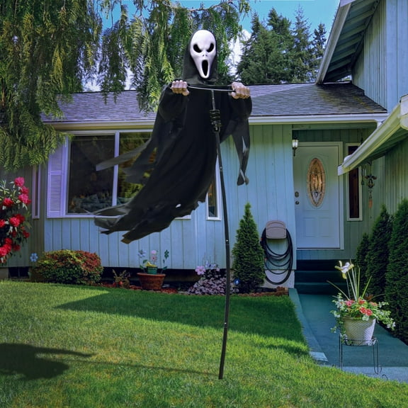 Halloween Scarecrow Rotatable Ghost of Death Outdoor Decoration, 7.5Ft Flying Ghost for Garden, Porch, Yard