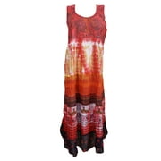 Mogul Women's Tie Dye Dress Red Cotton Printed Tie Back Sleeveless Boho Style Gypsy Dresses