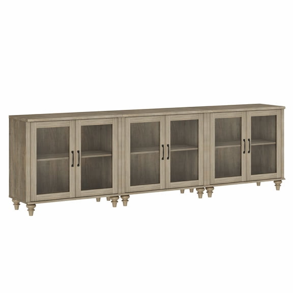 Buffet Cabinet with 6 Glass Door, Kitchen Storage Cabinets with Adjustable Shelf, 101 inch, Wash Gray