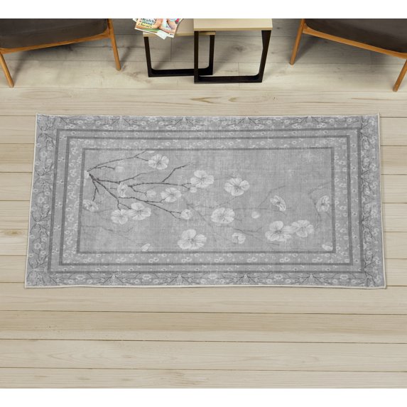 Apple Blossom Decorative Rug, Flowers and Blooming Spring Season Branches Nature Garden Romance Soft Tones, Quality Carpet for Bedroom Dorm and Living Room, 6 Sizes, Pale Grey, by Ambesonne