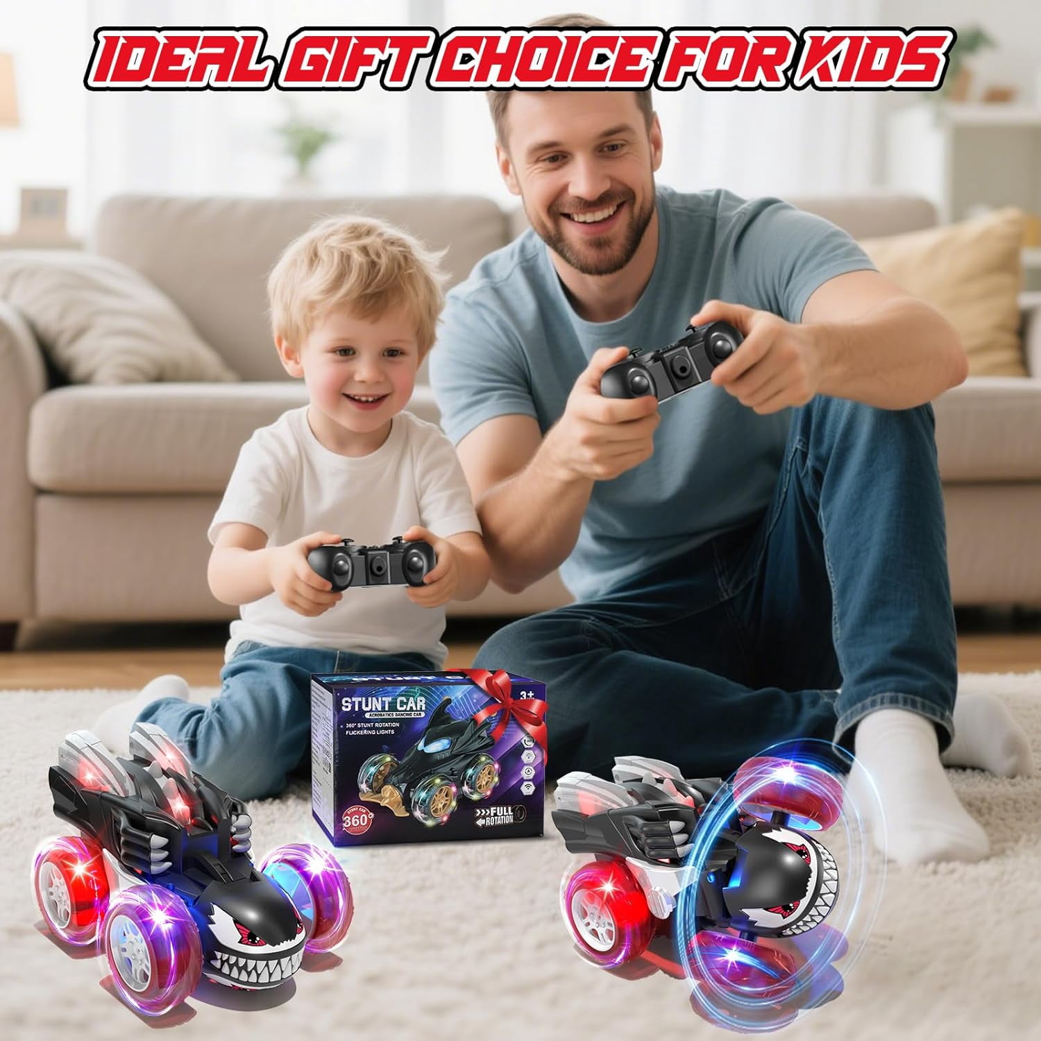 RC Stunt Car – Remote Control Car with Cool Lights, Rechargeable, Outdoor Toy Gift for Boys, Funtogether Toys
