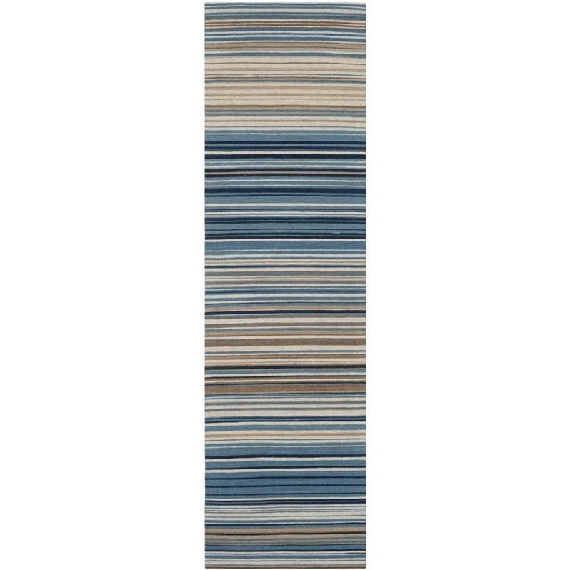Multi 2'3 x 6' Safavieh Marbella Collection MRB289A Handmade Flatweave Stripe Premium Wool Runner Blue