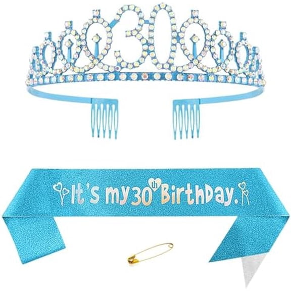 Blue 30th Birthday Queen Crown & Sash, Rhinestone Tiara, 'It's My 30th Birthday' Sash, Party Decorations for Women$$Electronics Accessories