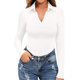 thumbnail image 1 of Xishao playera polo con cuello en V para mujer, manga larga, leotardo casual con cuello en V Xishao ropa, 1 of 2