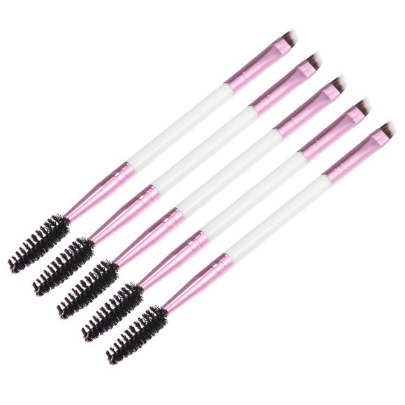 Unique Bargains 5pcs Soft Double Sided Eyebrow Brush Angled Eye Brow Brush Eyelash Extension Brush Pink White