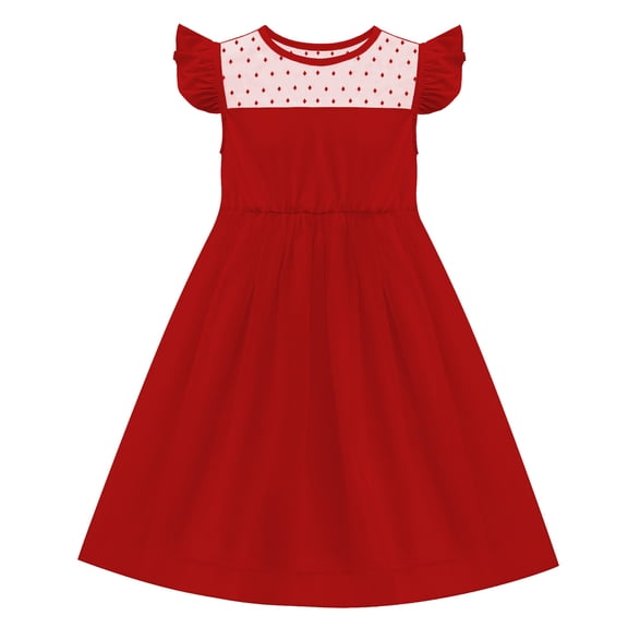 Flower Girl Dress Mesh Flutter Sleeve Tulle Summer Casual Party Wedding Guest Dress,A-Line