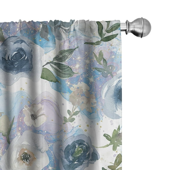 Ambesonne Pastel Flowers Curtains, Soft Wild Flowers, Pair of 28"x84", Slate Blue Lilac and Pale Tan