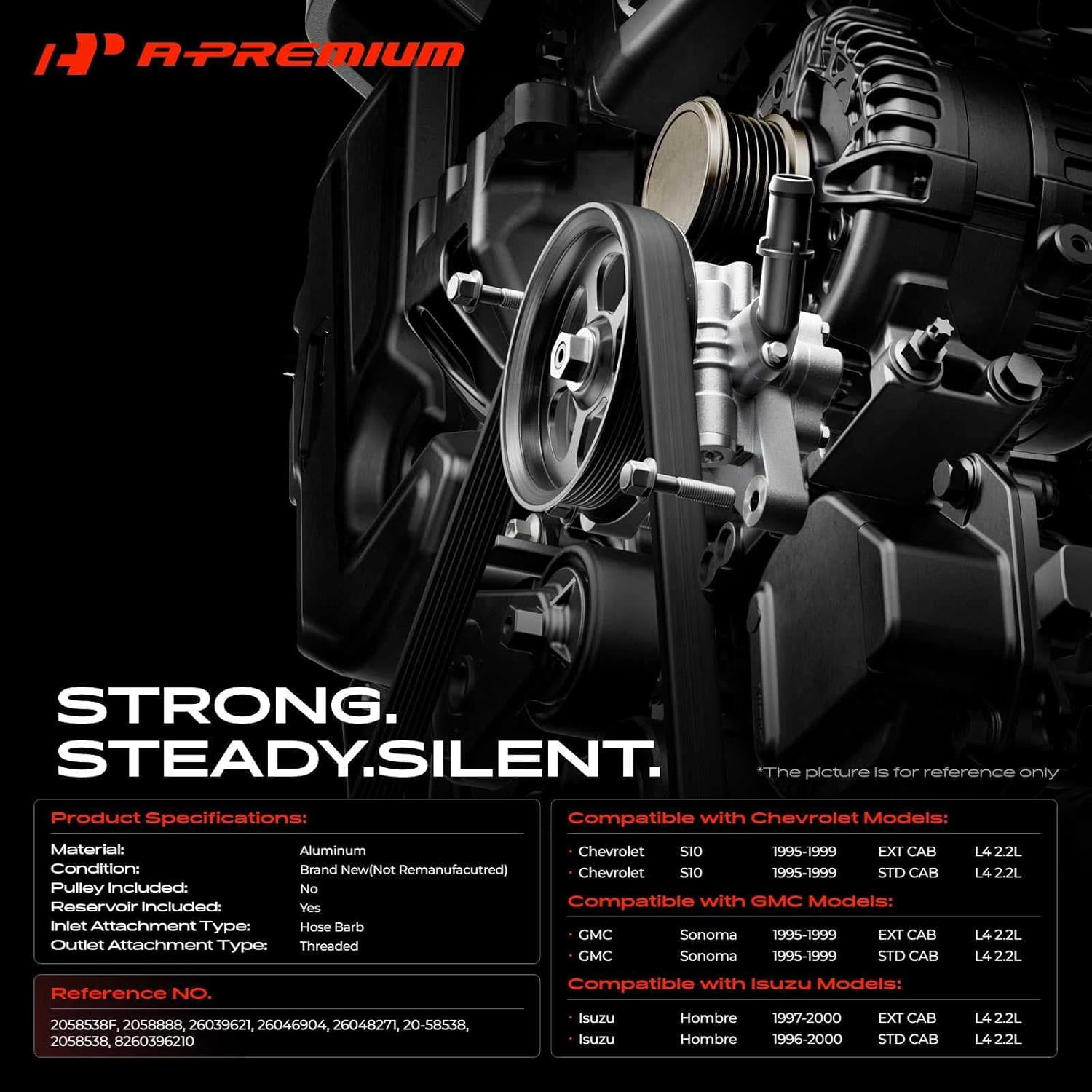 A-Premium Power Steering Pump with Reservoir Compatible with Chevrolet S10 GMC Sonoma Isuzu Hombre 1995-2000