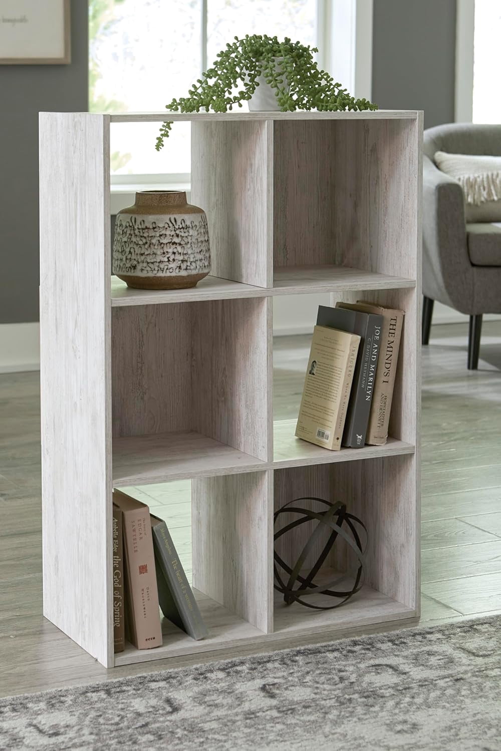 Paxberry Coastal 6 Cube Storage Organizer Bookcase Whitewash Finish for Home Office Bedroom Living Room