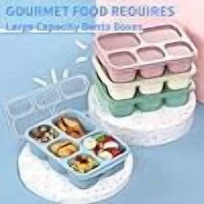 Bento Box Adult Lunch Box - 4 Pack, 5 - Compartment Meal Prep Container for family, Reusable Food Stor Snack Containers - Stackable for , Work, and Travel (Wheat(Green/Blue/Pink/Beige))