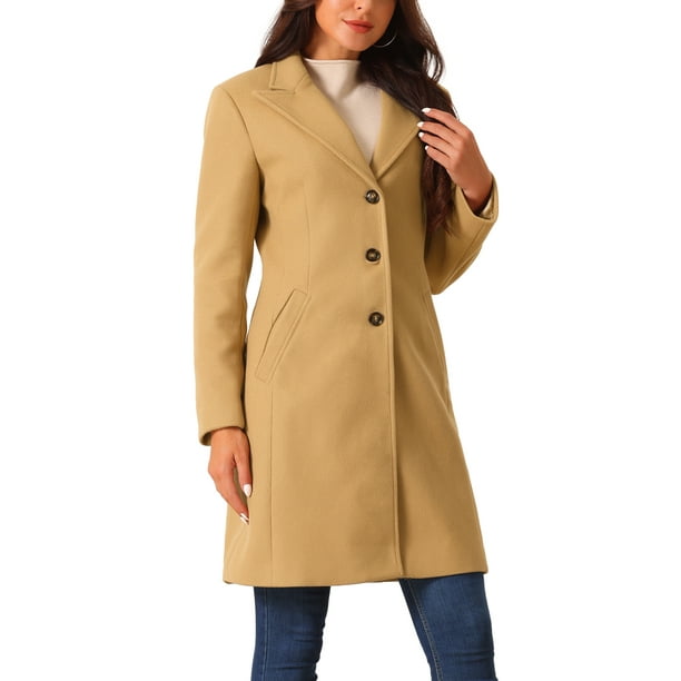 Abrigo de mujer de doble botonadura, moda de invierno, con solapa, abrigo exterior, talla L, caqui