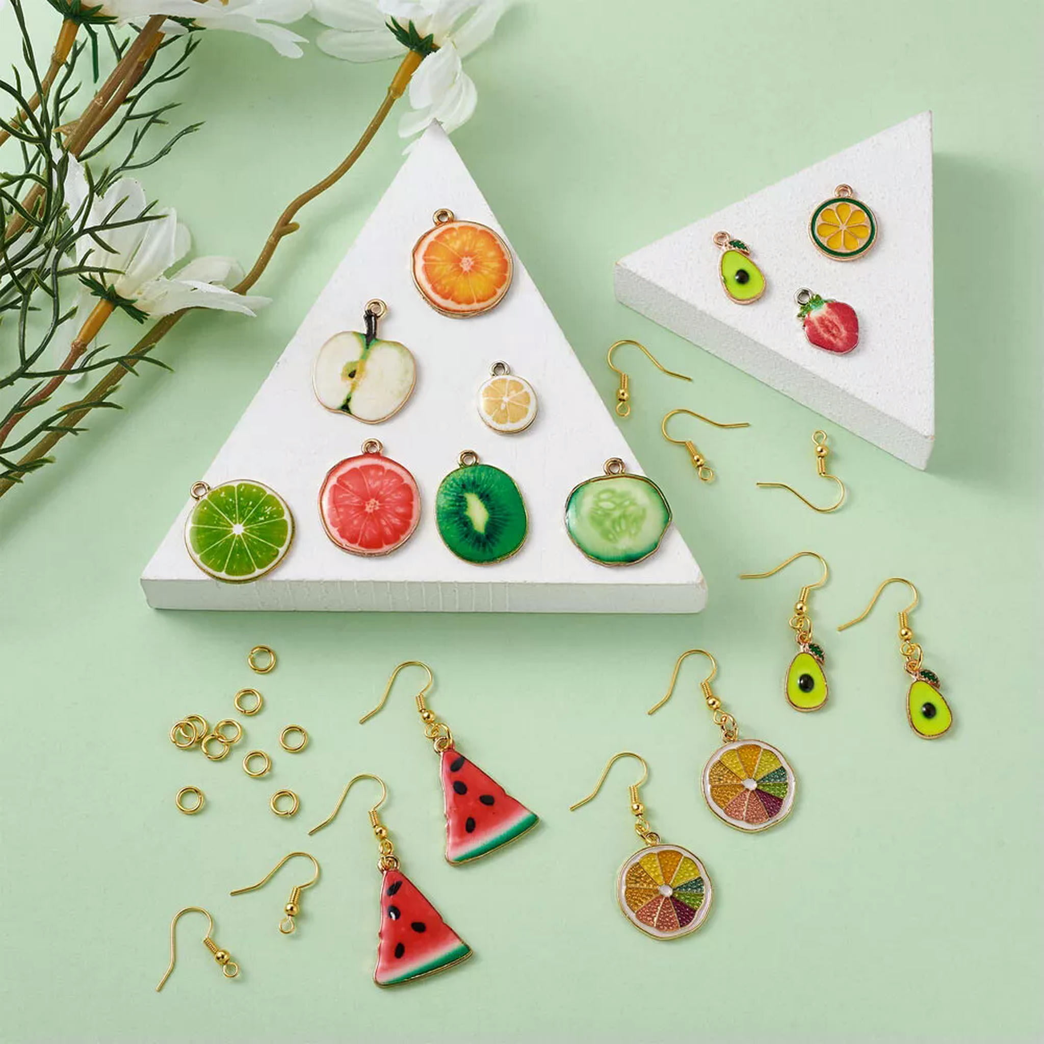 EOEMY 1 Set Diy Fruit Dangle Earrings Making With Pendants &Earring Hooks &Jump Rings