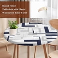 thumbnail image 3 of Modern Geometric Navy Blue Round Tablecloth 36-44 Inch Round Fitted Table Cloth with Elastic Edge, Abstract Minimalist Artwork Lines Waterproof Table Cover Protector for Outdoor Picnic Party Dining, 3 of 9