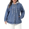 thumbnail image 2 of DARING DIVA Women's Plus Size Drawstring Detachable Hoodie Denim Jacket 2X Light Blue, 2 of 6