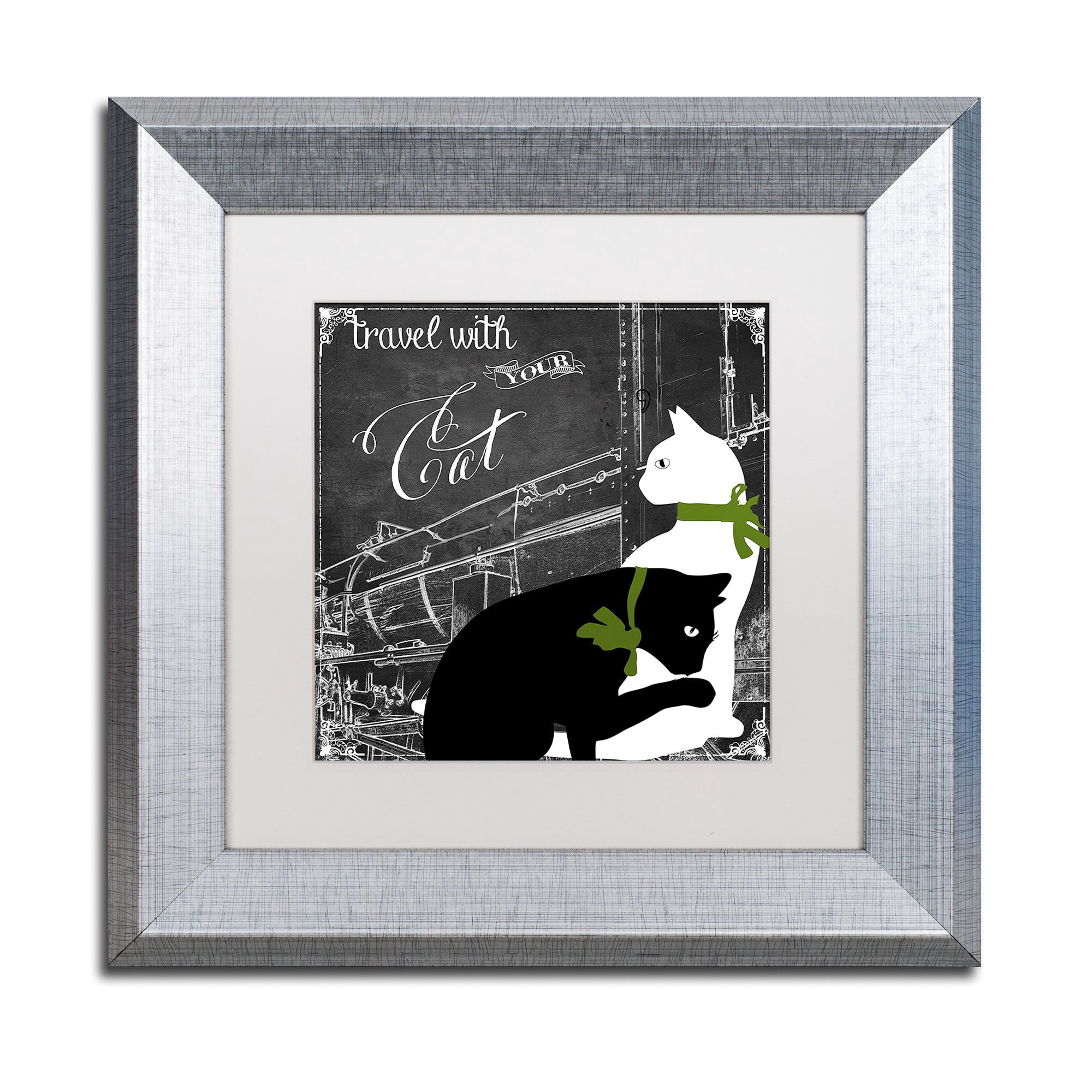 Trademark Fine Art "Travel With Your Cat" Canvas Art by Color Bakery, White Matte, Silver Frame