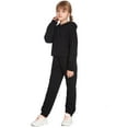 thumbnail image 5 of Arshiner Girl's 2 Piece Outfit Solid Waffle Long Sleeve Pullover Hooded Sweatshirt and Sweatpants Knit Sets Cute Child Tracksuits, 5 of 10