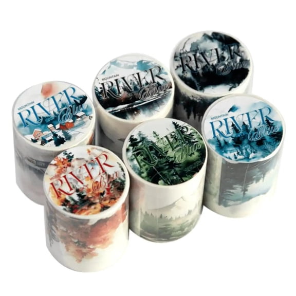 6 Rolls Washi Tape Set, Landscape Mountain Scenery Stickers for DIY Craft, Decorative Tape Stickers for Scrapbooking & Journaling, Junk Journal Supplies, and Ephemera