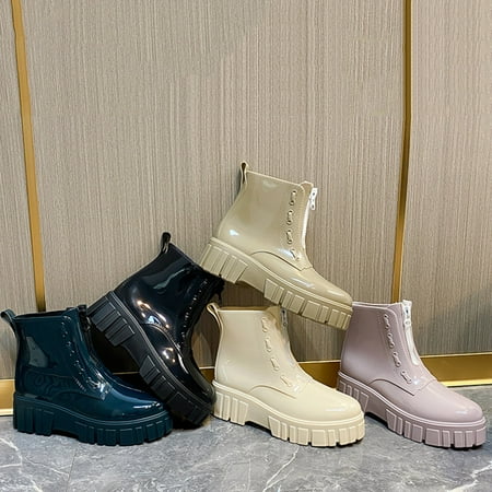 

Cathalem Mid Calf Rain Boot Lady Shoes Punk Style Snow Boots Women Non Slip Fleece Socks Inside Rain Boots Outdoor Rubber Water Shoes B 8