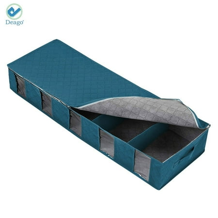 Deago Under Bed Clothes Organizer Large Capacity Storage Bag with Durable Fabric Reinforced Handle Clear Window for Clothing Shoes Blankets Sweaters Toys (Blue)